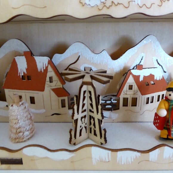 NEW 13” CHRISTMAS WINTER LED LIGHT UP LASER CUT WOOD SKI VILLAGE SNOWBALL SCENE - Picture 9 of 16